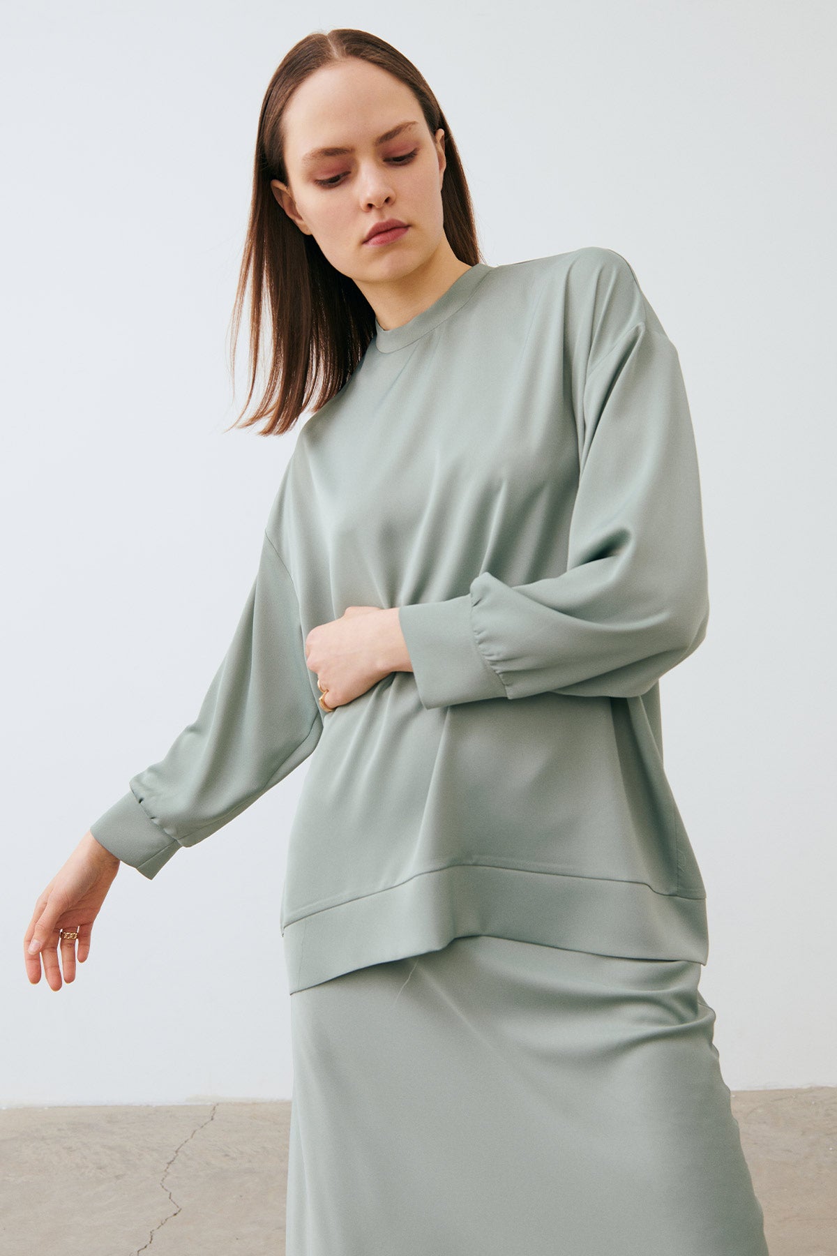 Satin Skirt Set - Sage